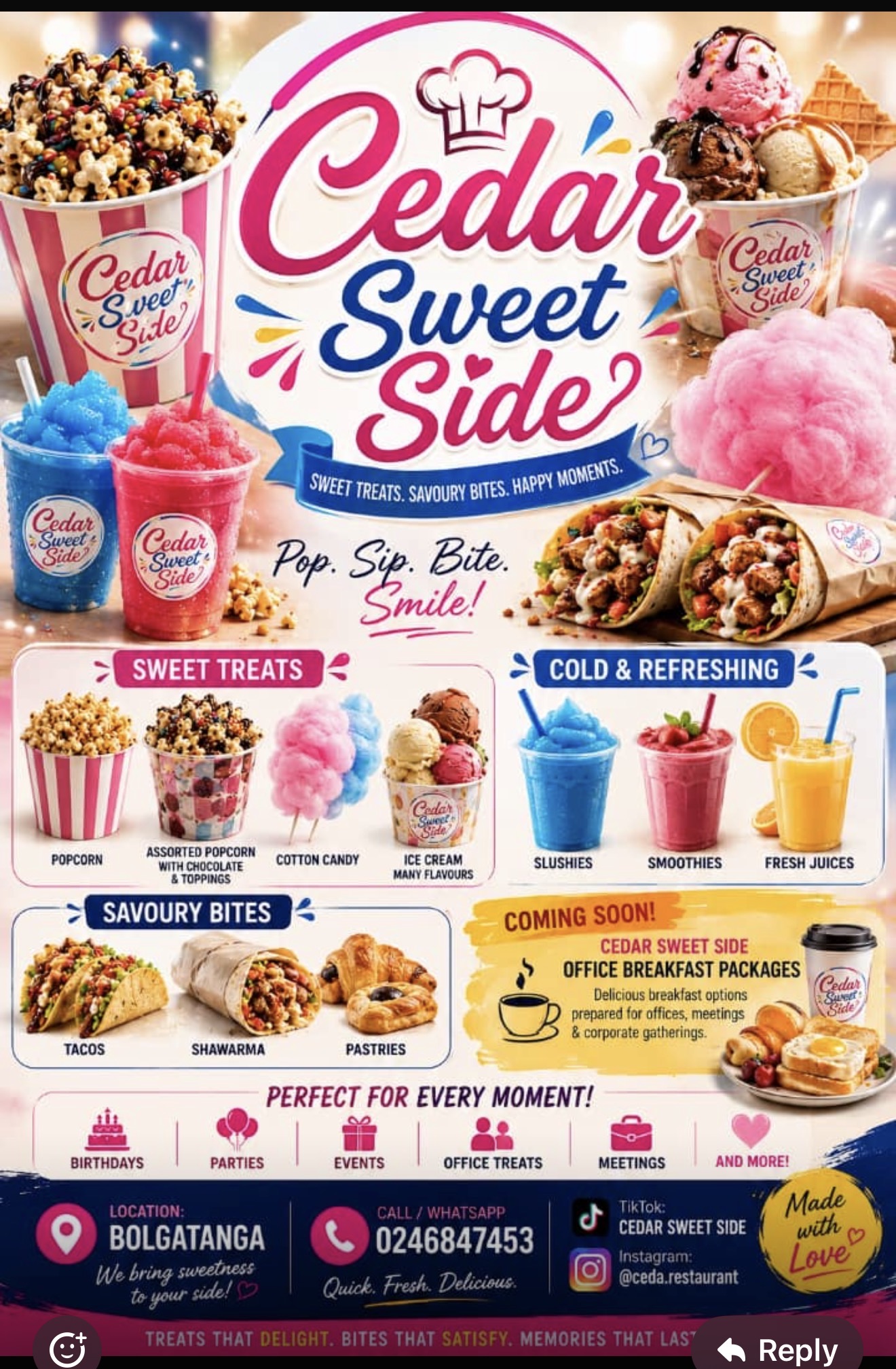 Cedar Sweet Side treats and menu